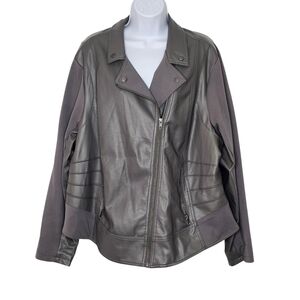 Torrid Gray Moto Mix Fabric Faux Leather Vegan Jacket Size 4